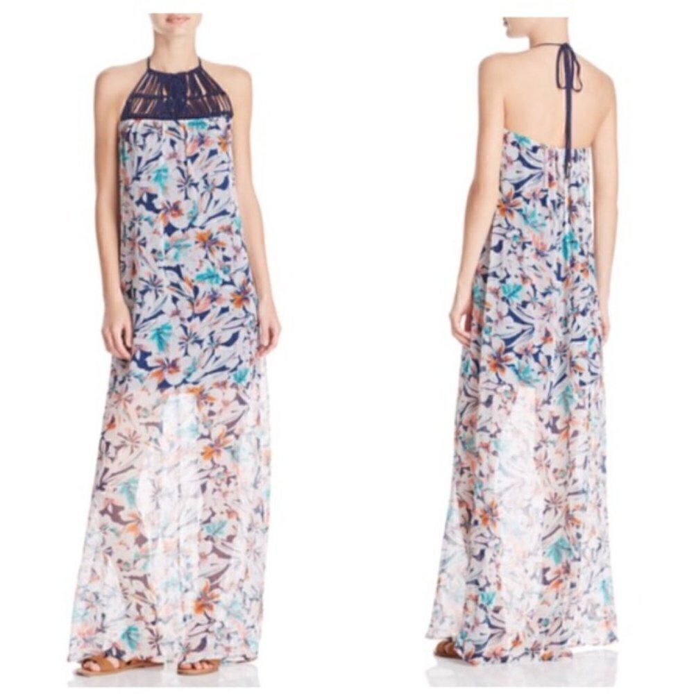 Ella Moss Tahiti Garden Macrame Floral Sheer Overlay Maxi Dress, Medium